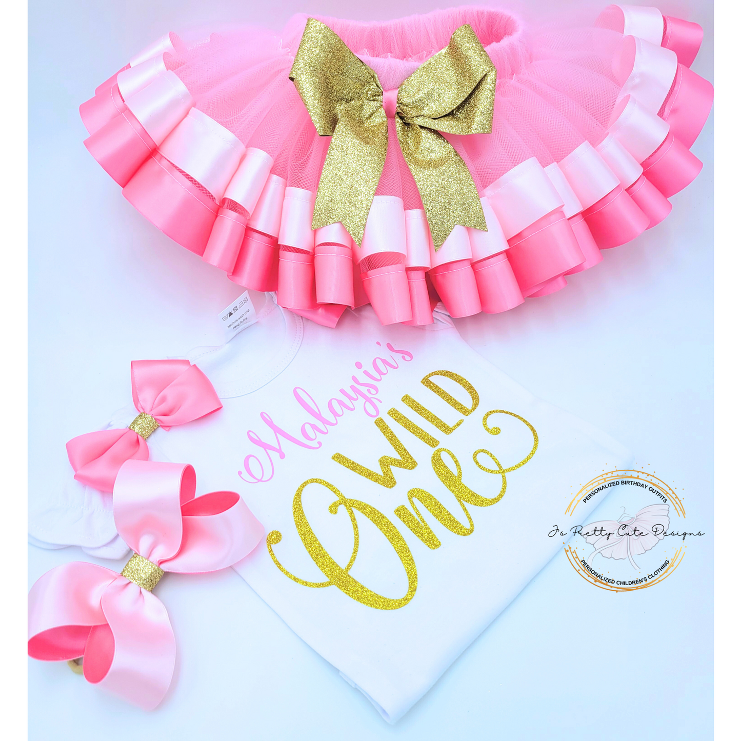 Wild One First Birthday Outfit for Girls – Pink and Gold Tutu Set, Personalized 1st Birthday Outfit