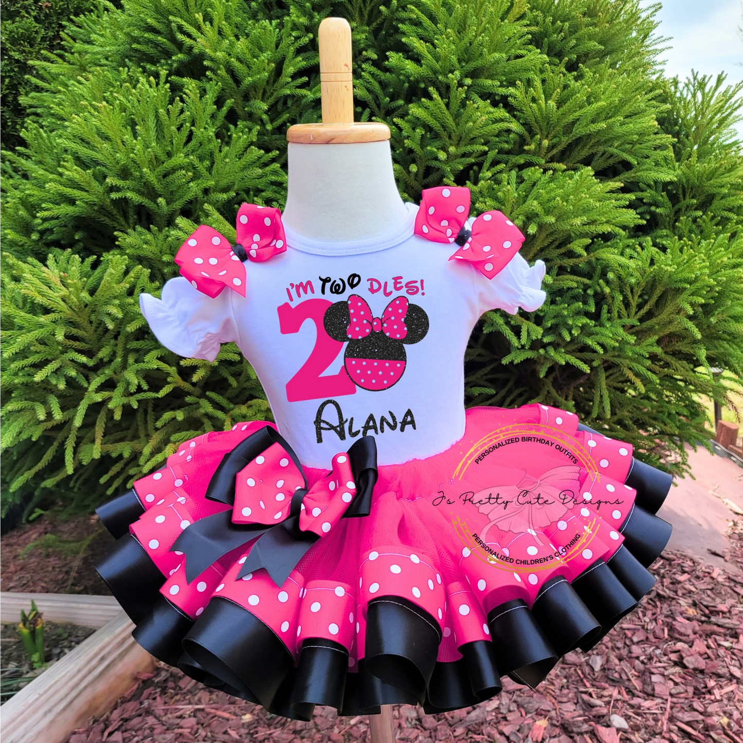 Personalized Minnie Mouse Birthday Outfit for Girls | Pink & Black Tutu Set