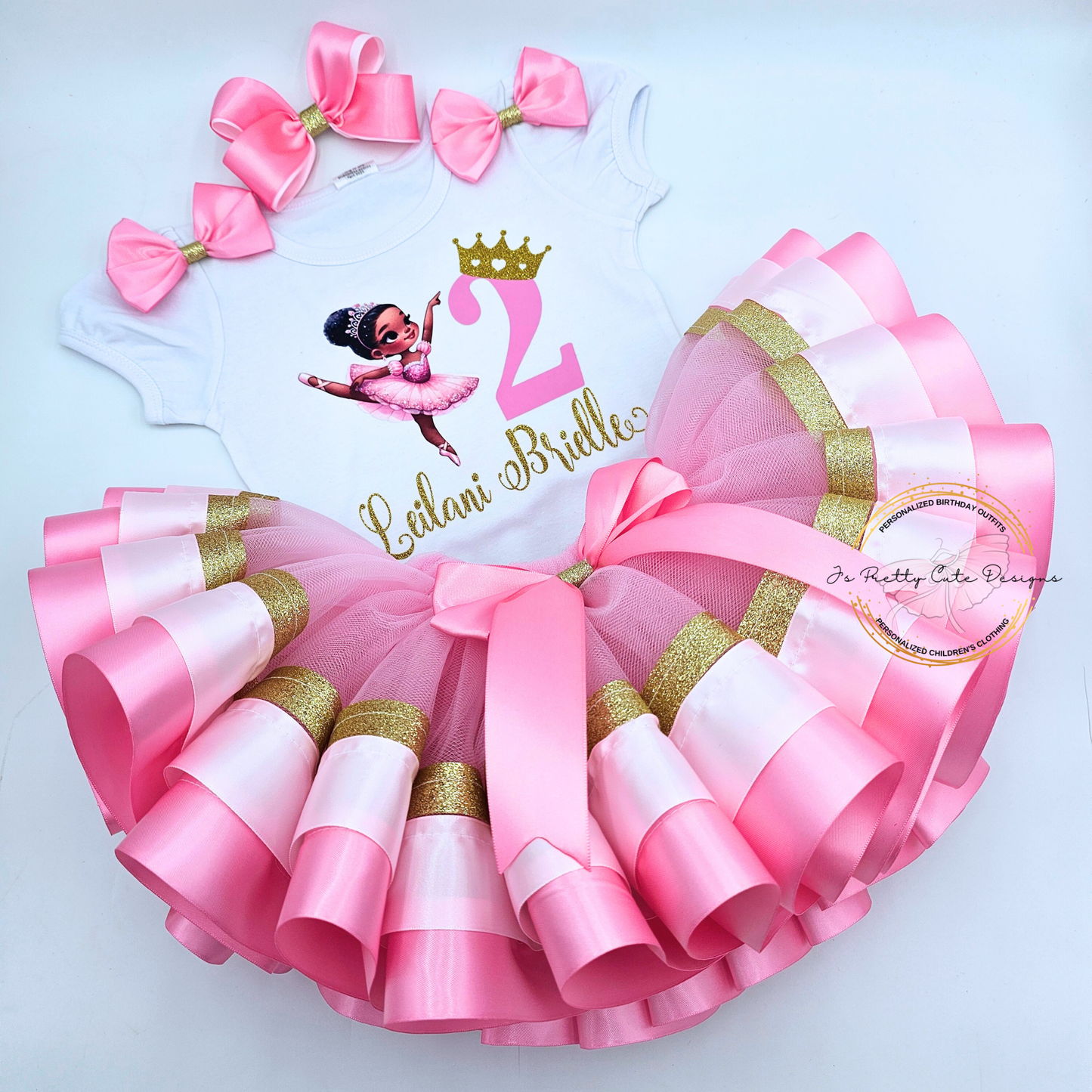 Ballerina Princess 2nd Birthday Outfit for Girls – Pink Tutu Set with Crown & Personalized Name