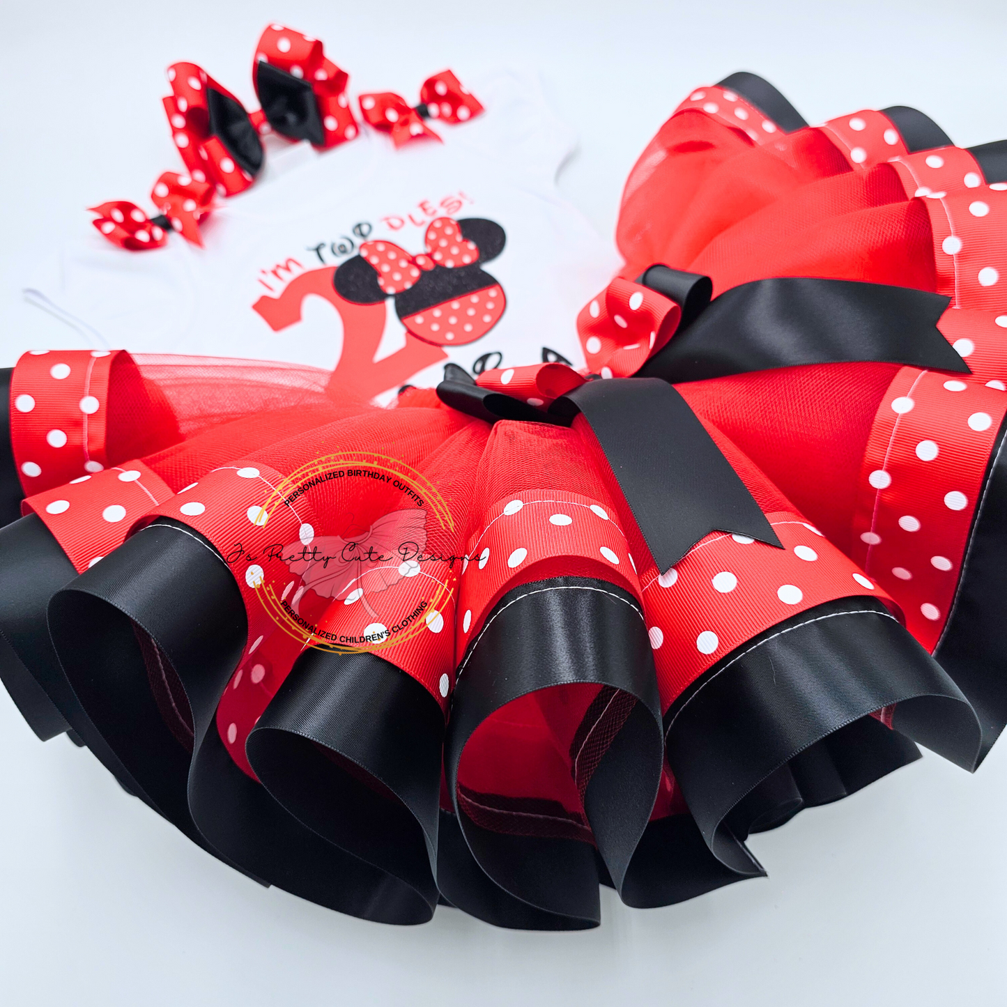 Personalized Minnie Mouse Birthday Outfit for Girls | Red And Black Tutu Set
