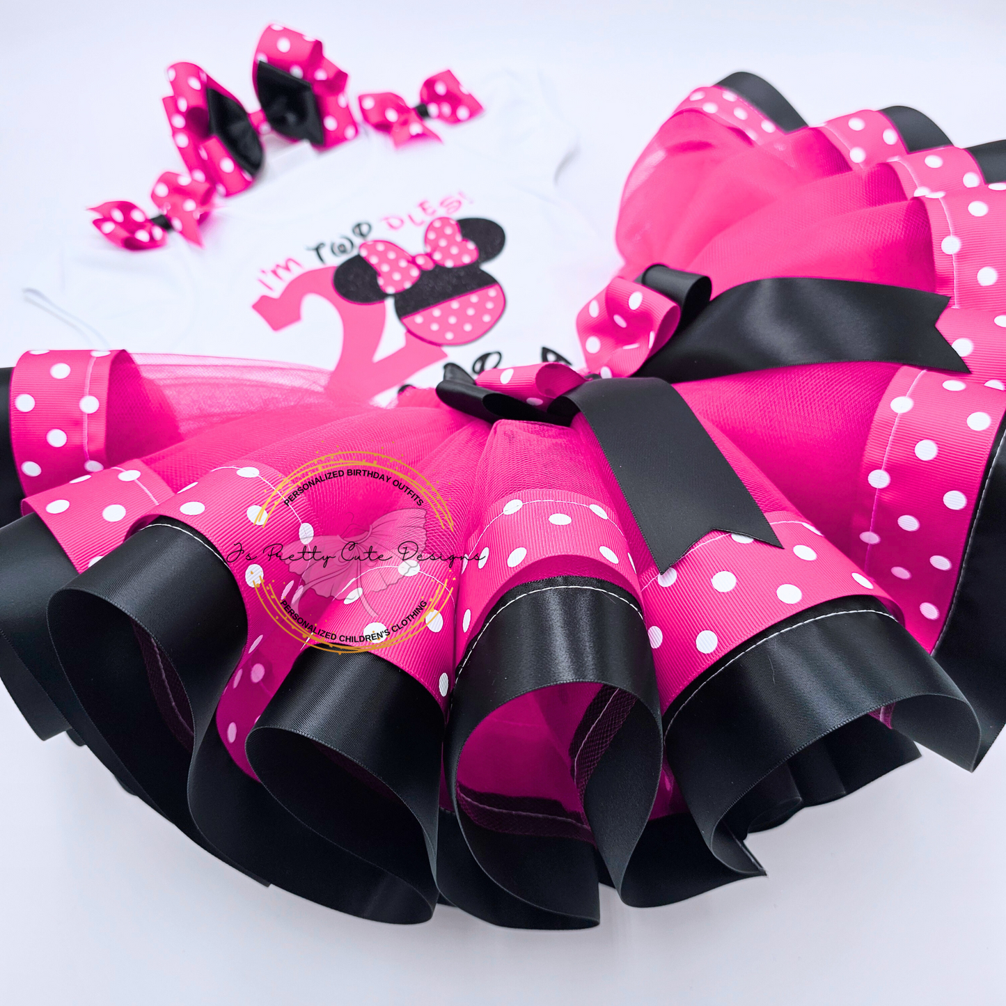 Personalized Minnie Mouse Birthday Outfit for Girls | Pink & Black Tutu Set