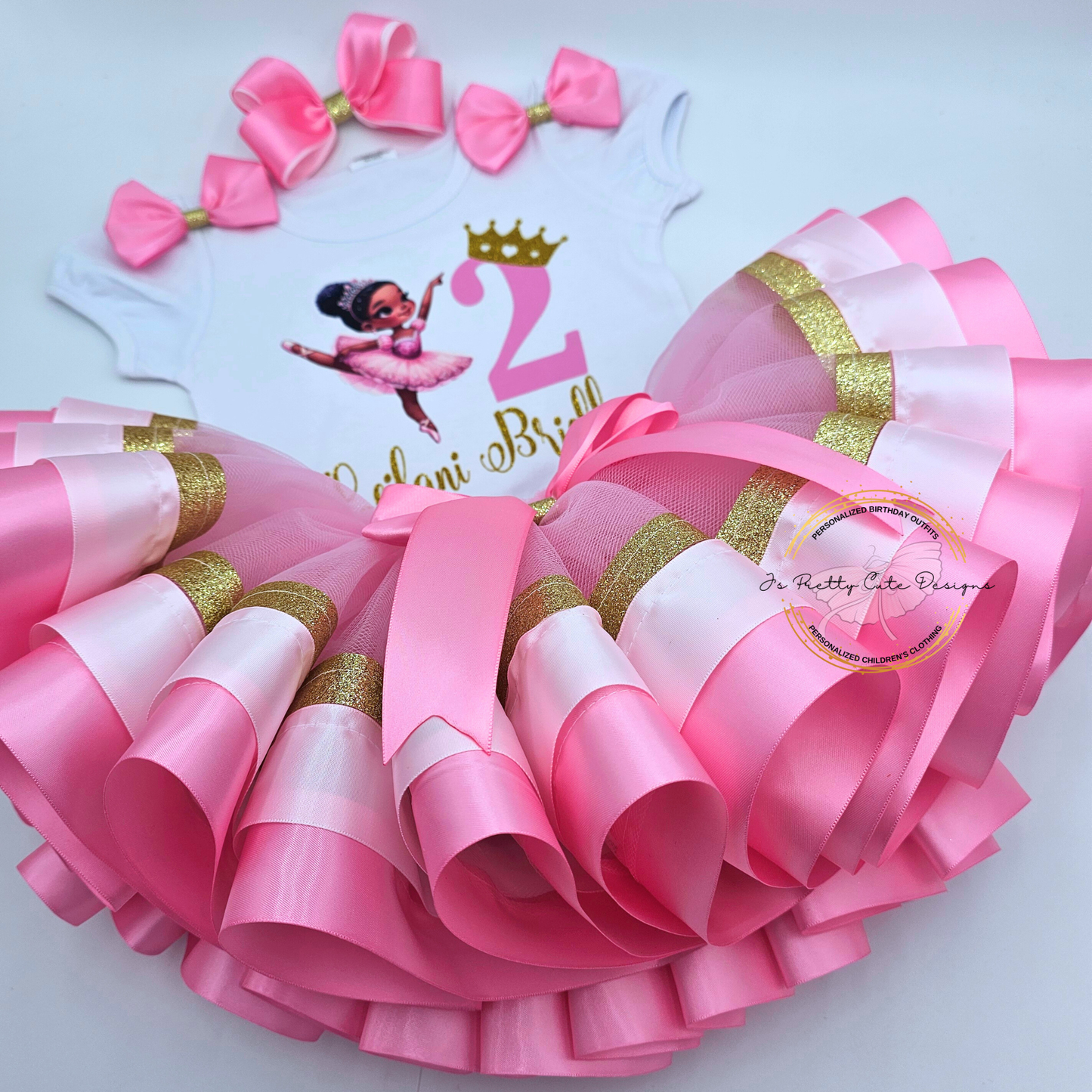 Ballerina Princess 2nd Birthday Outfit for Girls – Pink Tutu Set with Crown & Personalized Name