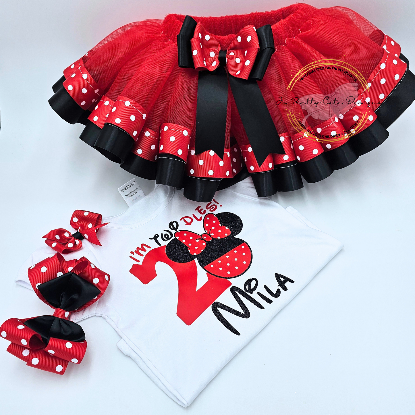 Personalized Minnie Mouse Birthday Outfit for Girls | Red And Black Tutu Set