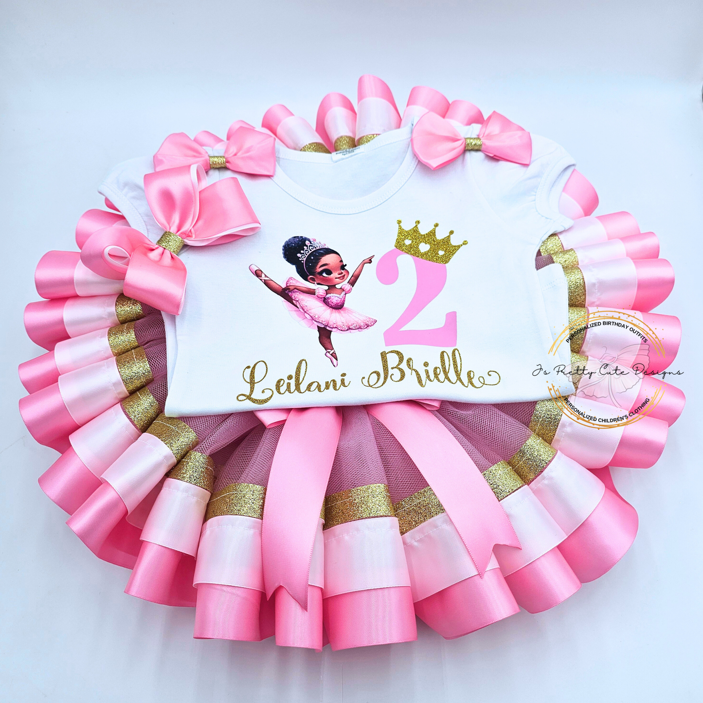 Ballerina Princess 2nd Birthday Outfit for Girls – Pink Tutu Set with Crown & Personalized Name