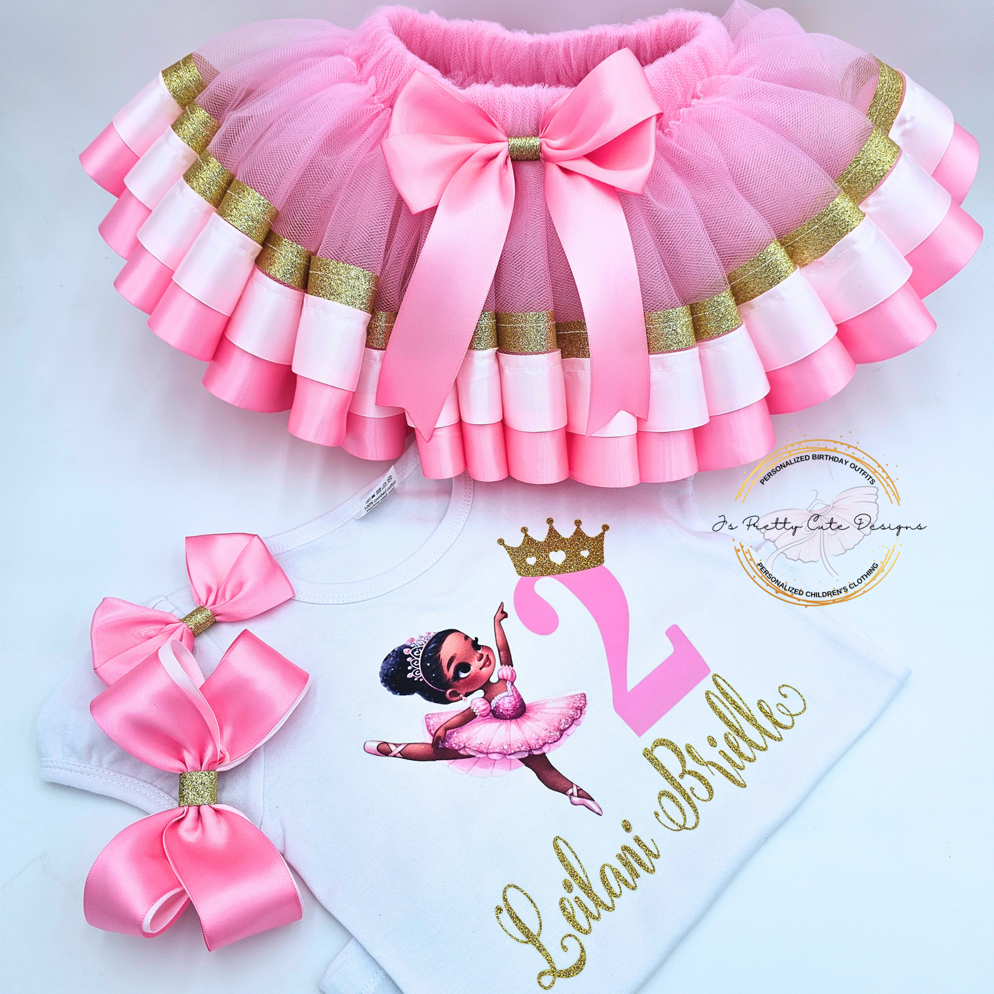 Ballerina Princess 2nd Birthday Outfit for Girls – Pink Tutu Set with Crown & Personalized Name