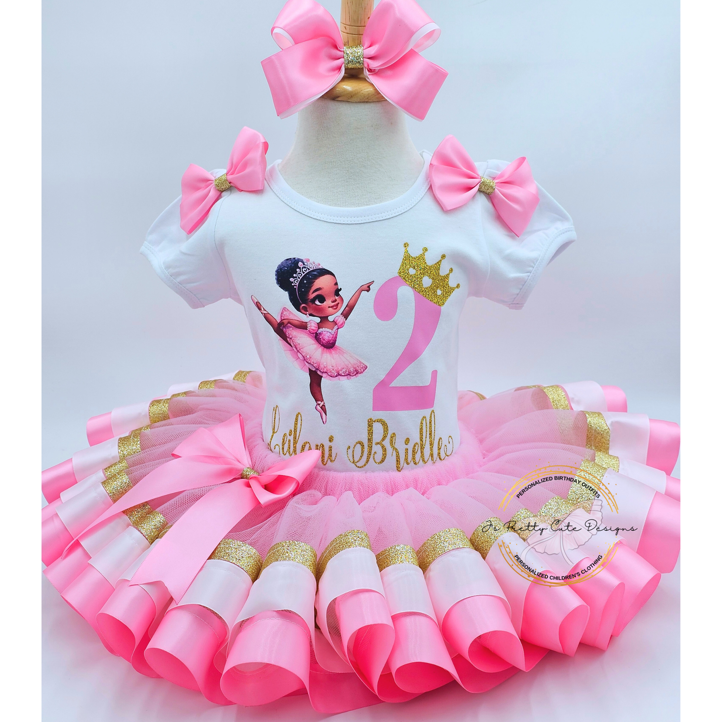 Ballerina Princess 2nd Birthday Outfit for Girls – Pink Tutu Set with Crown & Personalized Name