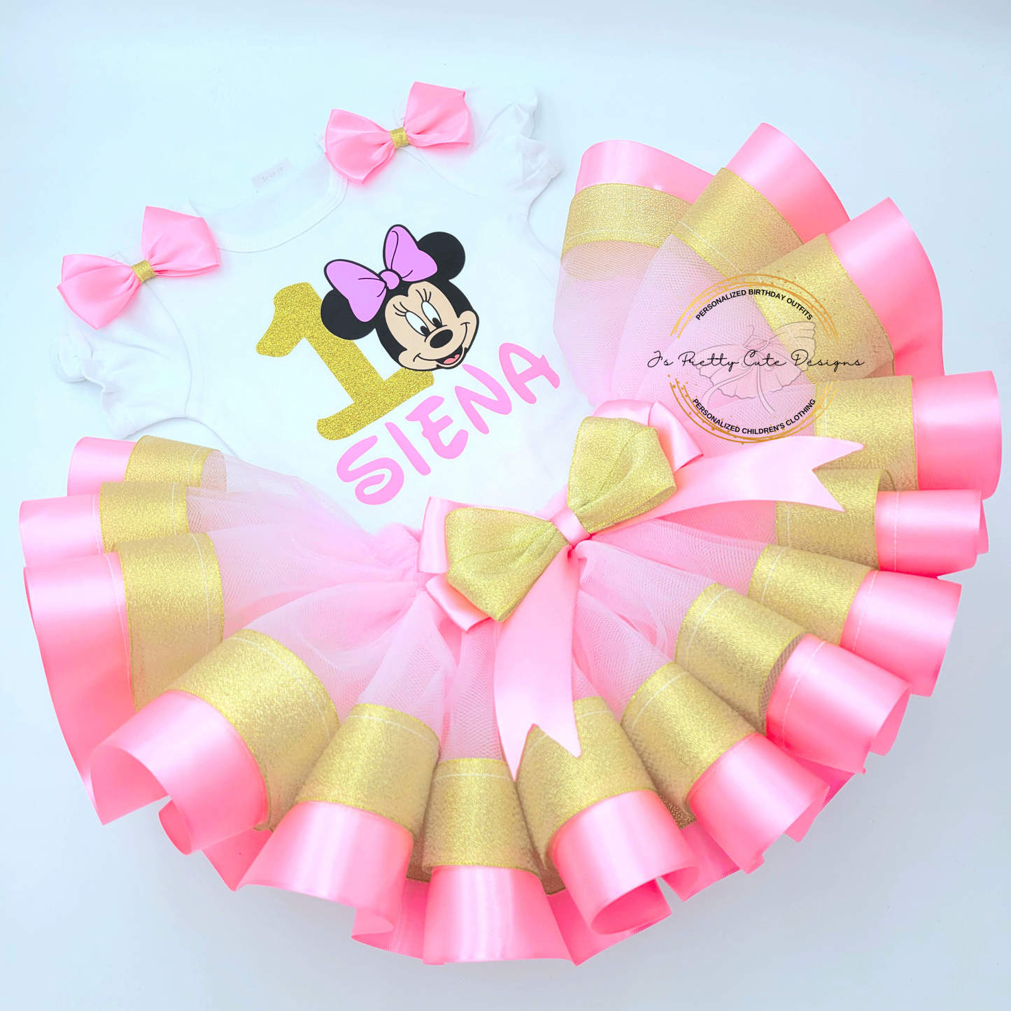 Personalized Minnie Mouse First Birthday Outfit for Girls | Pink & Gold Tutu Set