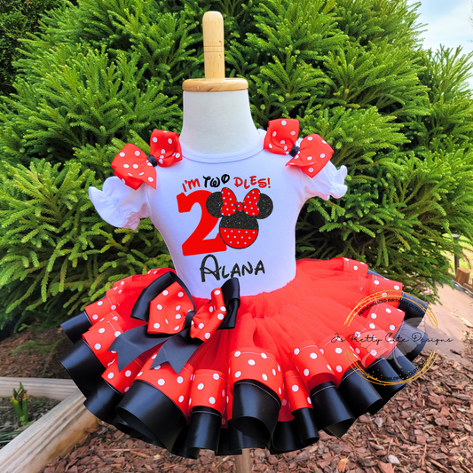 Personalized Minnie Mouse Birthday Outfit for Girls | Red And Black Tutu Set